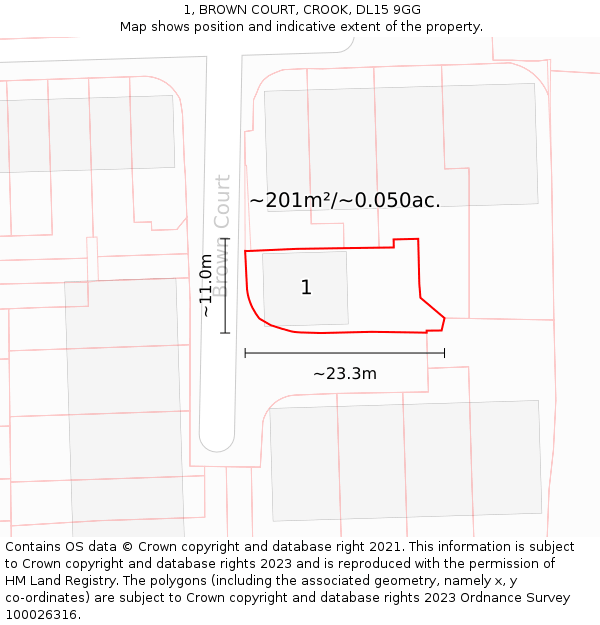 1, BROWN COURT, CROOK, DL15 9GG: Plot and title map