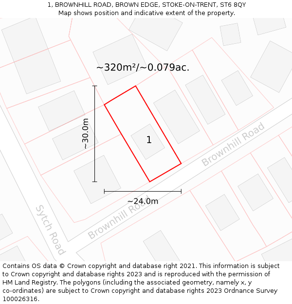 1, BROWNHILL ROAD, BROWN EDGE, STOKE-ON-TRENT, ST6 8QY: Plot and title map