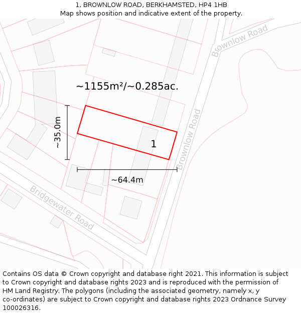 1, BROWNLOW ROAD, BERKHAMSTED, HP4 1HB: Plot and title map