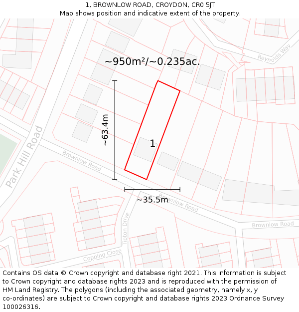 1, BROWNLOW ROAD, CROYDON, CR0 5JT: Plot and title map