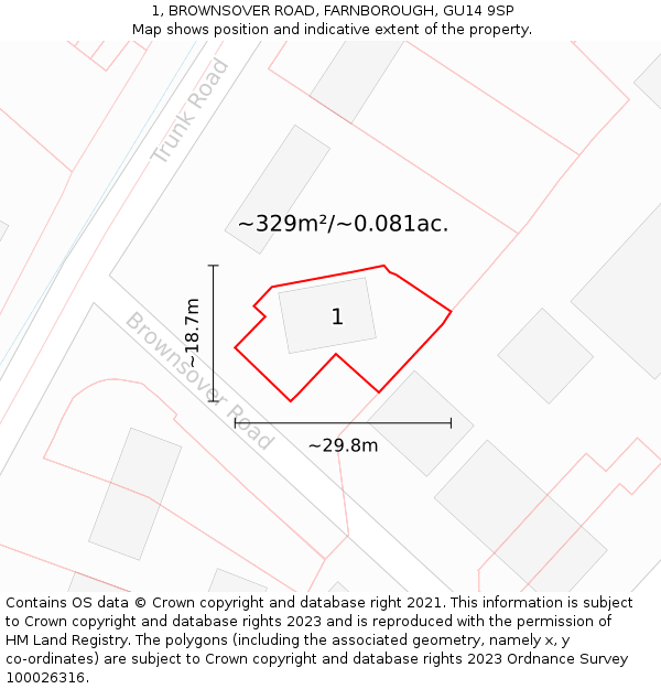 1, BROWNSOVER ROAD, FARNBOROUGH, GU14 9SP: Plot and title map