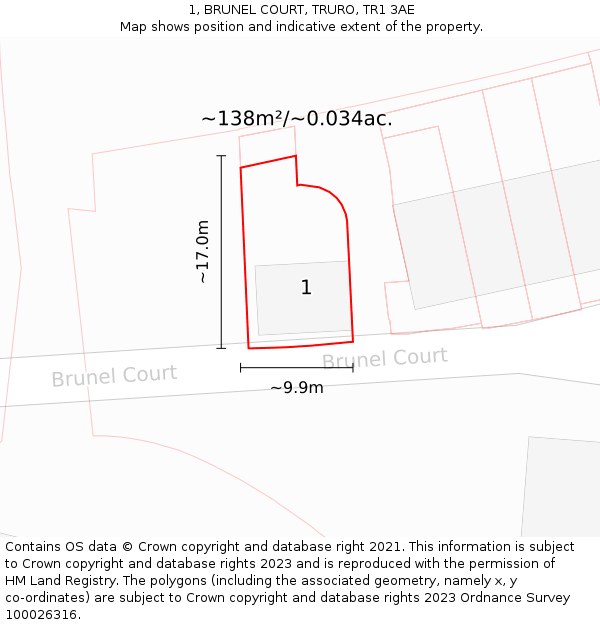 1, BRUNEL COURT, TRURO, TR1 3AE: Plot and title map