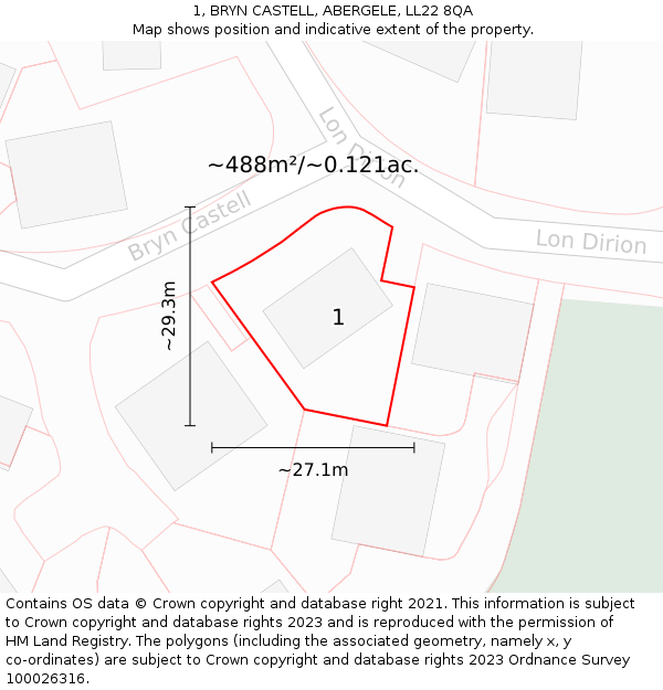 1, BRYN CASTELL, ABERGELE, LL22 8QA: Plot and title map