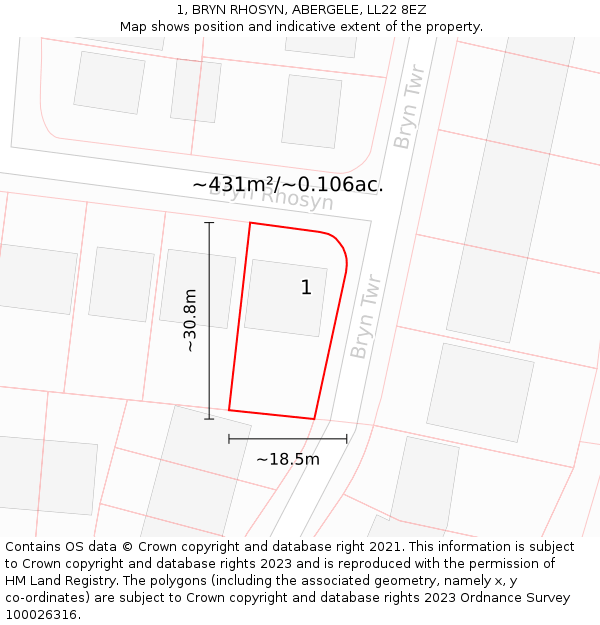 1, BRYN RHOSYN, ABERGELE, LL22 8EZ: Plot and title map