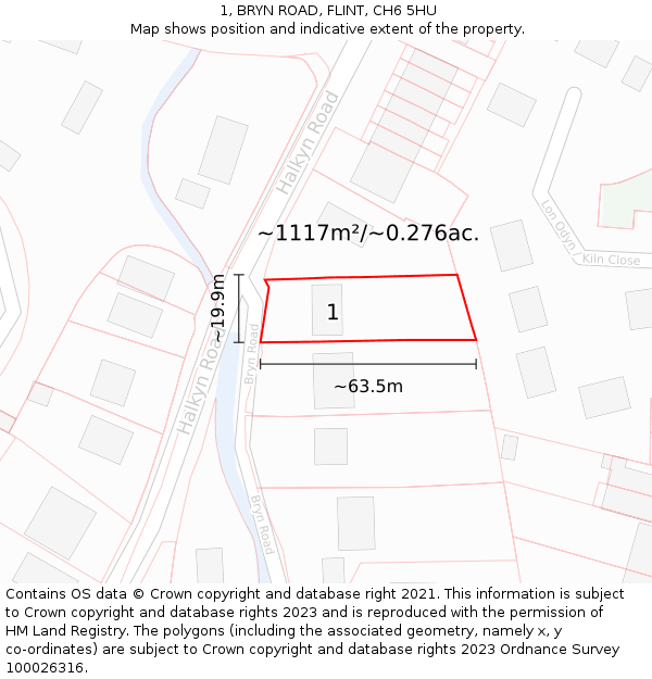 1, BRYN ROAD, FLINT, CH6 5HU: Plot and title map