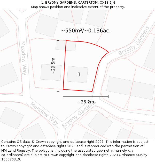 1, BRYONY GARDENS, CARTERTON, OX18 1JN: Plot and title map