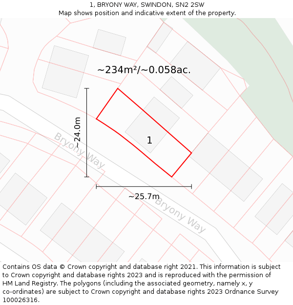 1, BRYONY WAY, SWINDON, SN2 2SW: Plot and title map