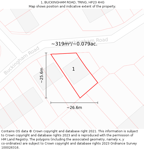 1, BUCKINGHAM ROAD, TRING, HP23 4HG: Plot and title map