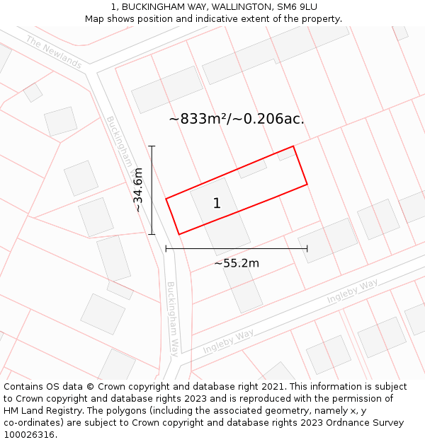 1, BUCKINGHAM WAY, WALLINGTON, SM6 9LU: Plot and title map