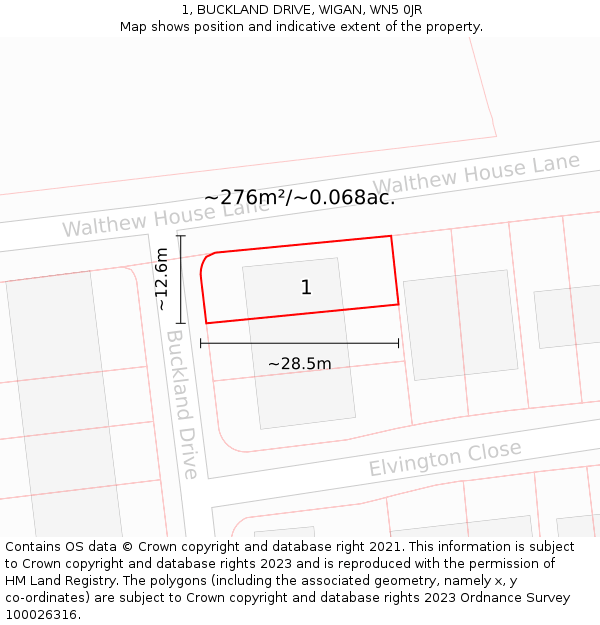 1, BUCKLAND DRIVE, WIGAN, WN5 0JR: Plot and title map