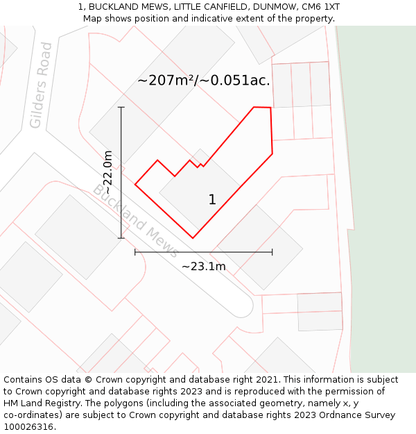 1, BUCKLAND MEWS, LITTLE CANFIELD, DUNMOW, CM6 1XT: Plot and title map