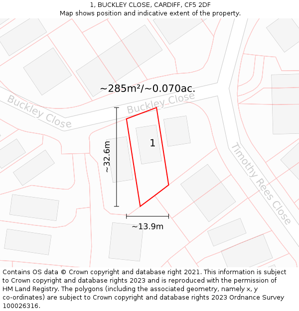 1, BUCKLEY CLOSE, CARDIFF, CF5 2DF: Plot and title map