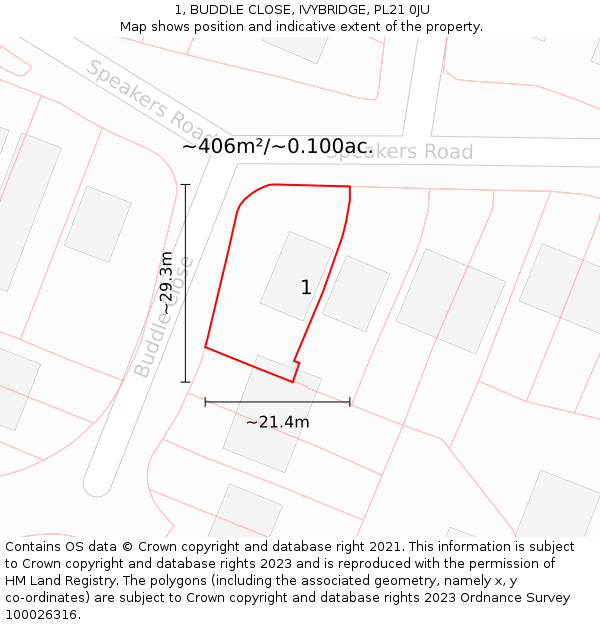 1, BUDDLE CLOSE, IVYBRIDGE, PL21 0JU: Plot and title map