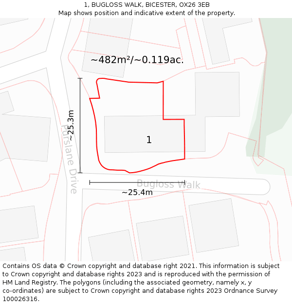 1, BUGLOSS WALK, BICESTER, OX26 3EB: Plot and title map