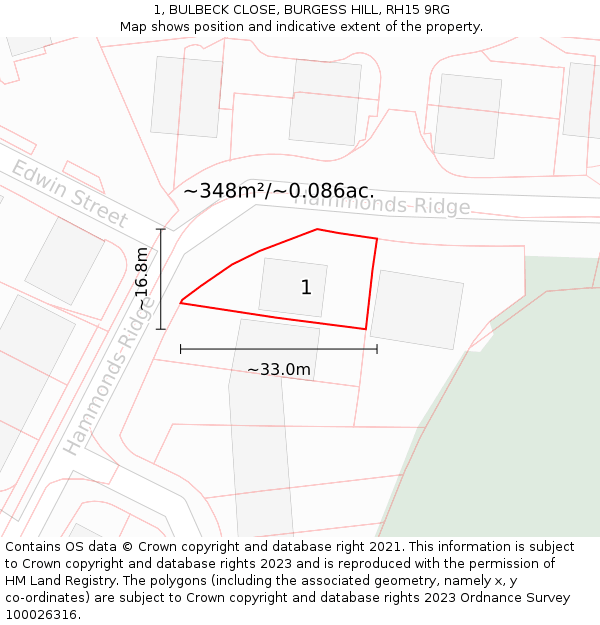 1, BULBECK CLOSE, BURGESS HILL, RH15 9RG: Plot and title map