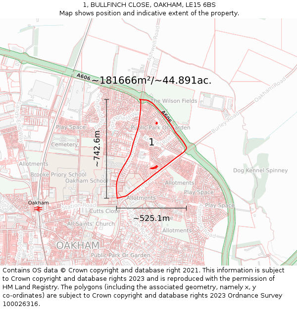 1, BULLFINCH CLOSE, OAKHAM, LE15 6BS: Plot and title map