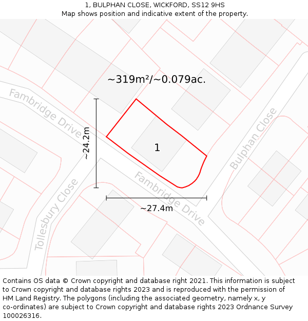 1, BULPHAN CLOSE, WICKFORD, SS12 9HS: Plot and title map