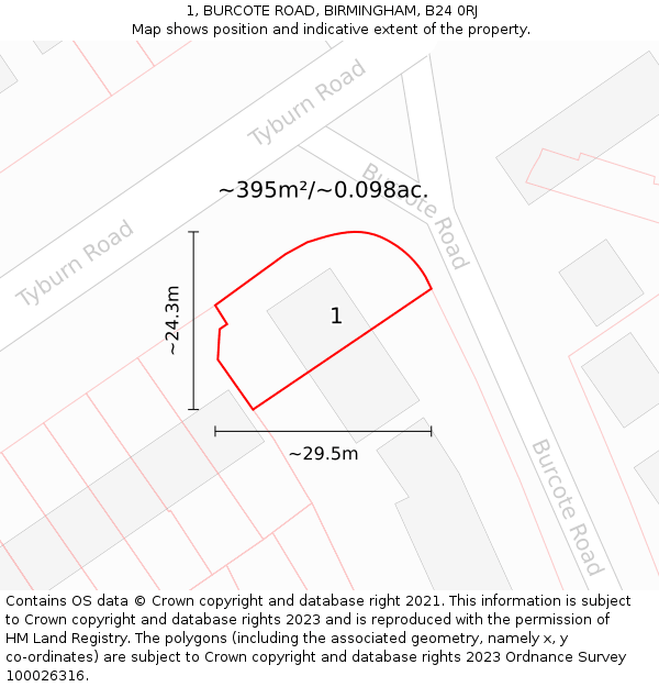 1, BURCOTE ROAD, BIRMINGHAM, B24 0RJ: Plot and title map