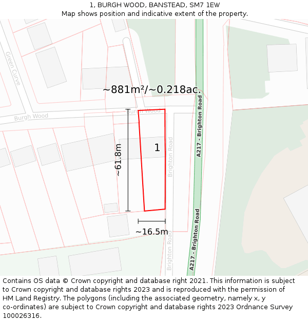 1, BURGH WOOD, BANSTEAD, SM7 1EW: Plot and title map