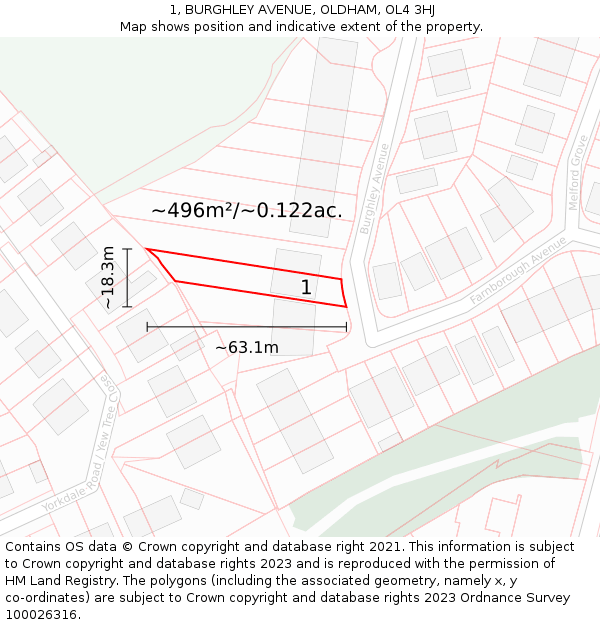 1, BURGHLEY AVENUE, OLDHAM, OL4 3HJ: Plot and title map