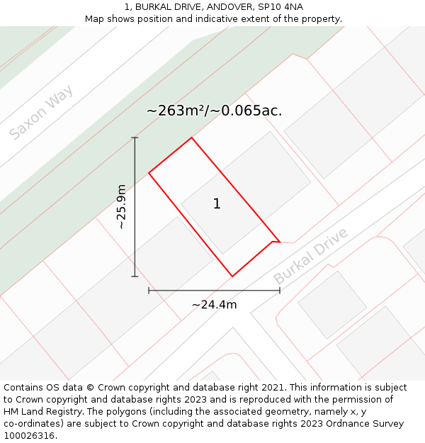 1, BURKAL DRIVE, ANDOVER, SP10 4NA: Plot and title map
