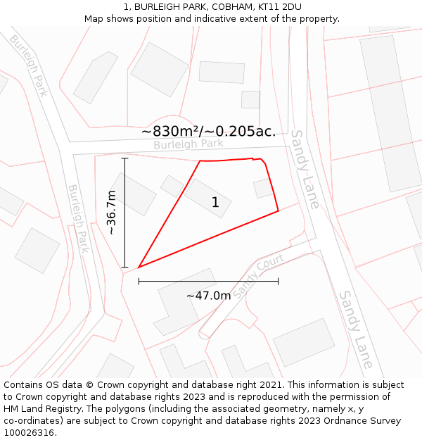 1, BURLEIGH PARK, COBHAM, KT11 2DU: Plot and title map