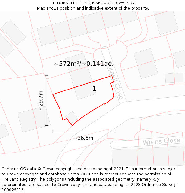 1, BURNELL CLOSE, NANTWICH, CW5 7EG: Plot and title map