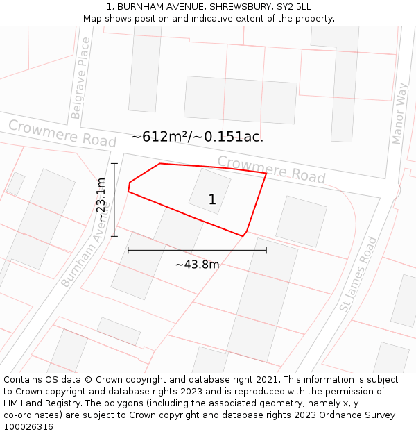 1, BURNHAM AVENUE, SHREWSBURY, SY2 5LL: Plot and title map