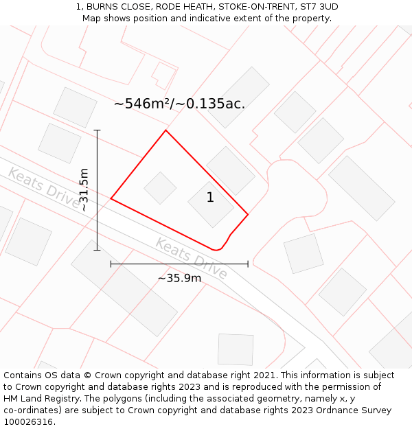 1, BURNS CLOSE, RODE HEATH, STOKE-ON-TRENT, ST7 3UD: Plot and title map