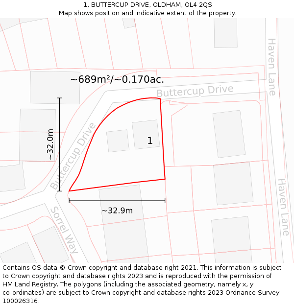 1, BUTTERCUP DRIVE, OLDHAM, OL4 2QS: Plot and title map