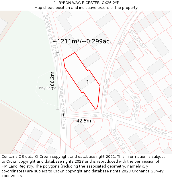 1, BYRON WAY, BICESTER, OX26 2YP: Plot and title map