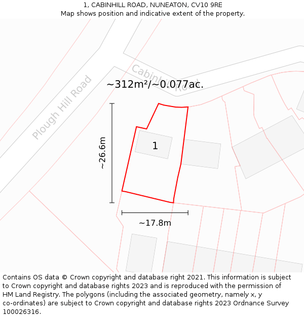 1, CABINHILL ROAD, NUNEATON, CV10 9RE: Plot and title map