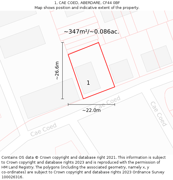 1, CAE COED, ABERDARE, CF44 0BF: Plot and title map