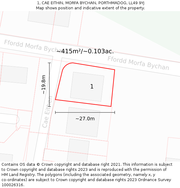 1, CAE EITHIN, MORFA BYCHAN, PORTHMADOG, LL49 9YJ: Plot and title map