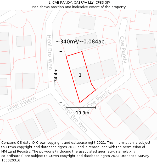1, CAE PANDY, CAERPHILLY, CF83 3JP: Plot and title map