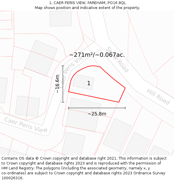 1, CAER PERIS VIEW, FAREHAM, PO16 8QL: Plot and title map