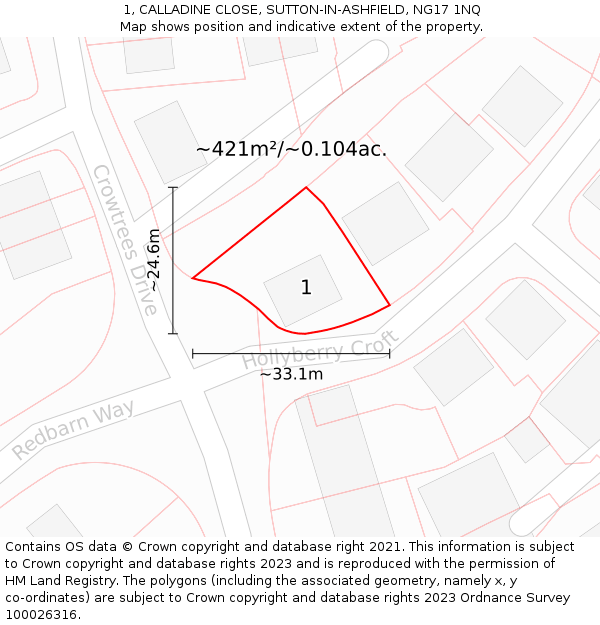 1, CALLADINE CLOSE, SUTTON-IN-ASHFIELD, NG17 1NQ: Plot and title map