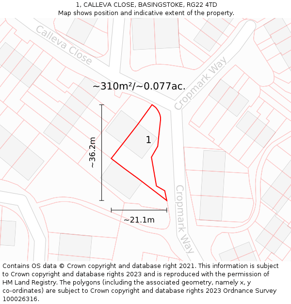 1, CALLEVA CLOSE, BASINGSTOKE, RG22 4TD: Plot and title map