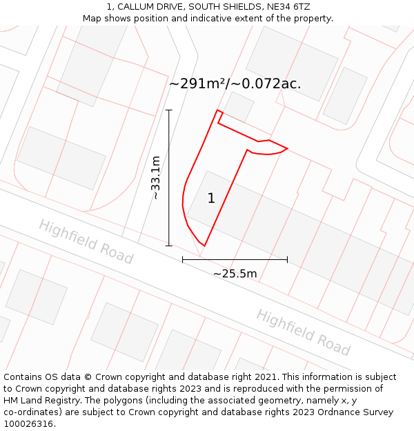 1, CALLUM DRIVE, SOUTH SHIELDS, NE34 6TZ: Plot and title map