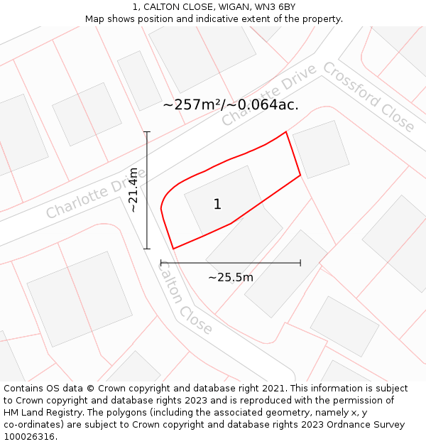 1, CALTON CLOSE, WIGAN, WN3 6BY: Plot and title map