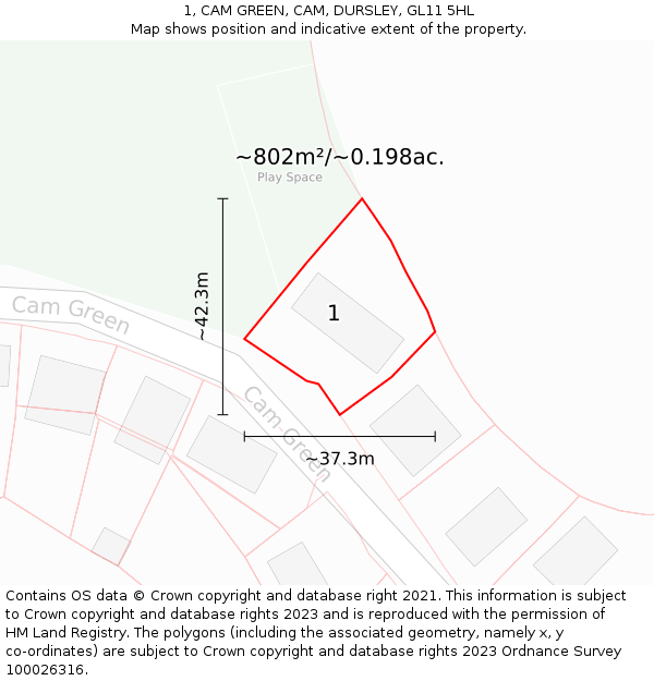 1, CAM GREEN, CAM, DURSLEY, GL11 5HL: Plot and title map