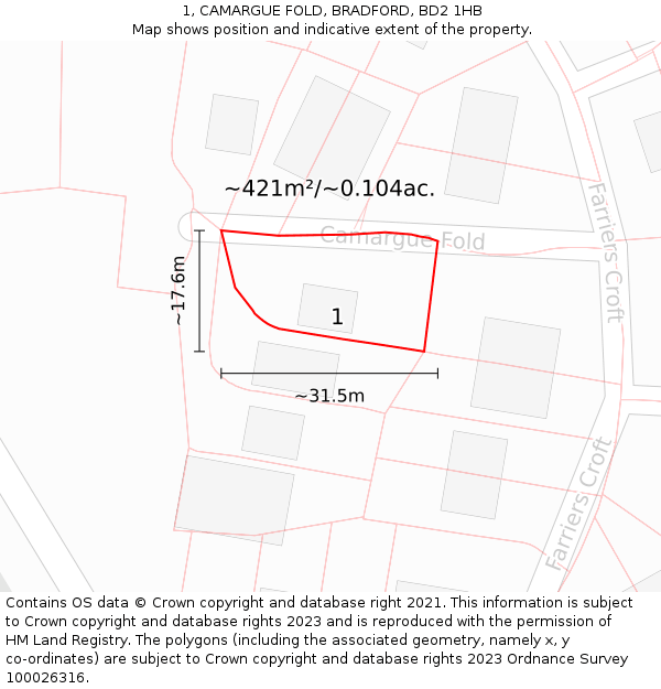 1, CAMARGUE FOLD, BRADFORD, BD2 1HB: Plot and title map