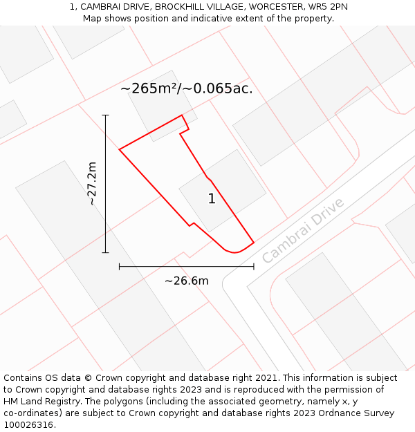 1, CAMBRAI DRIVE, BROCKHILL VILLAGE, WORCESTER, WR5 2PN: Plot and title map