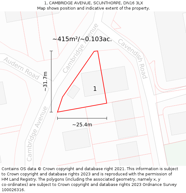 1, CAMBRIDGE AVENUE, SCUNTHORPE, DN16 3LX: Plot and title map