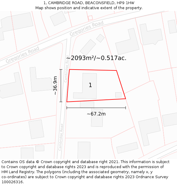 1, CAMBRIDGE ROAD, BEACONSFIELD, HP9 1HW: Plot and title map