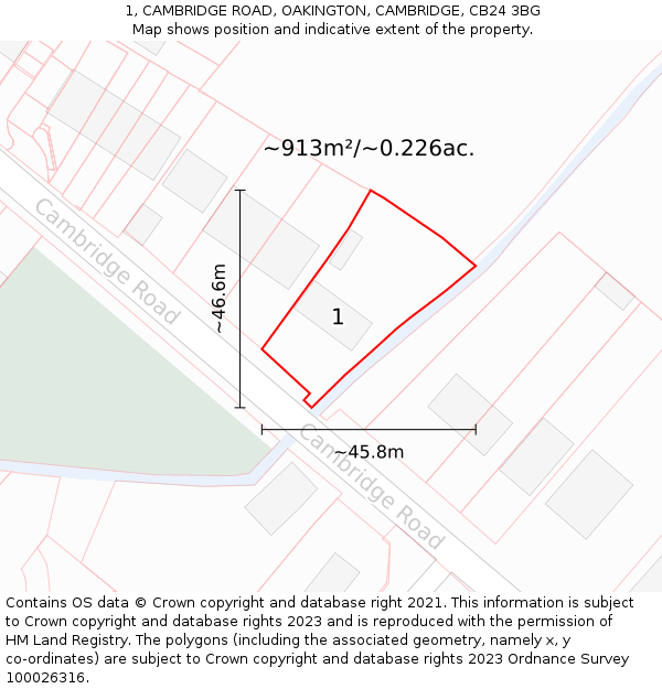 1, CAMBRIDGE ROAD, OAKINGTON, CAMBRIDGE, CB24 3BG: Plot and title map