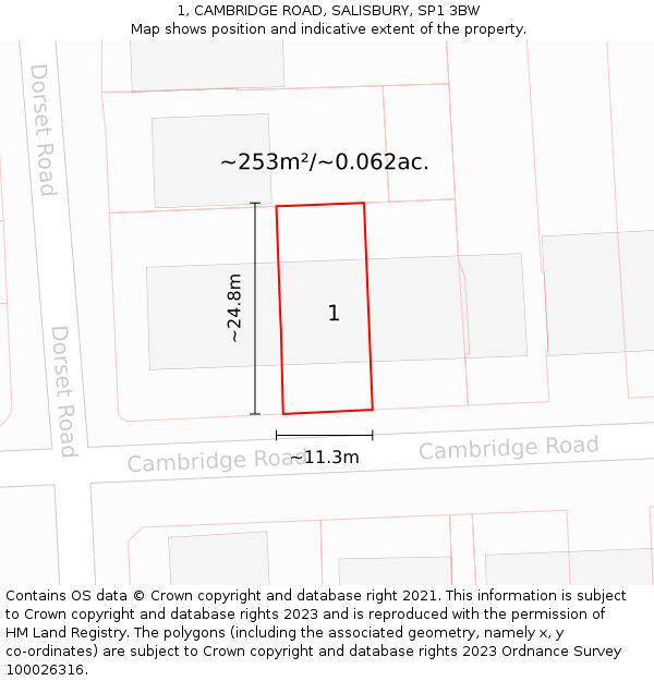 1, CAMBRIDGE ROAD, SALISBURY, SP1 3BW: Plot and title map