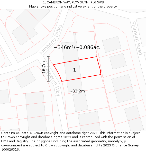 1, CAMERON WAY, PLYMOUTH, PL6 5WB: Plot and title map