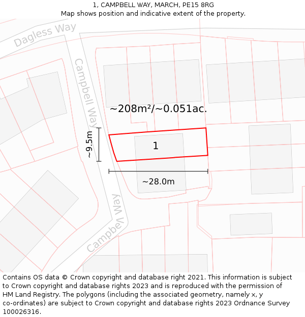 1, CAMPBELL WAY, MARCH, PE15 8RG: Plot and title map