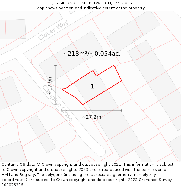 1, CAMPION CLOSE, BEDWORTH, CV12 0GY: Plot and title map